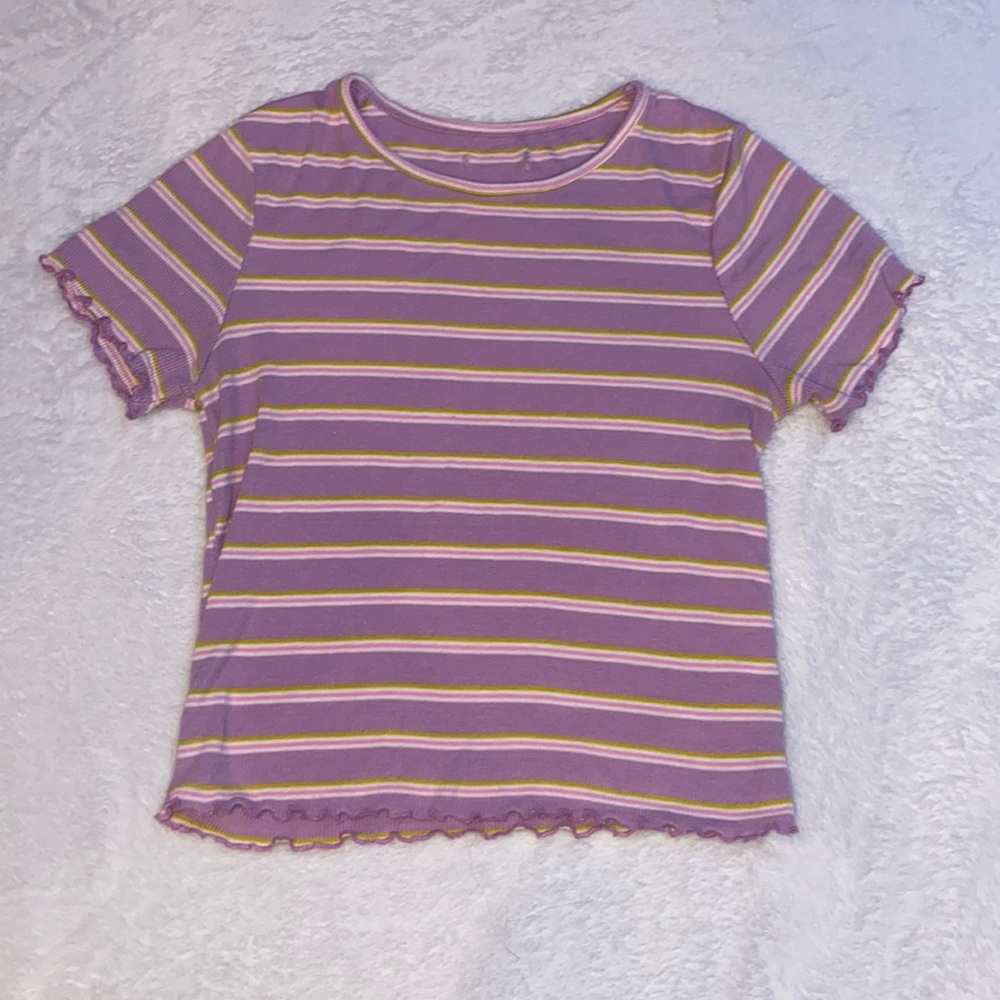 purple with yellow stripes ruffle edges